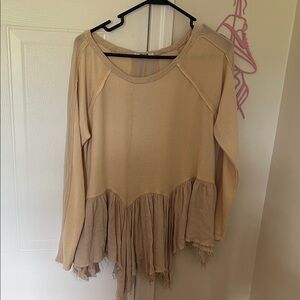 Gimmicks by BKE Tan Asymmetrical Pleated Long Sleeve Blouse